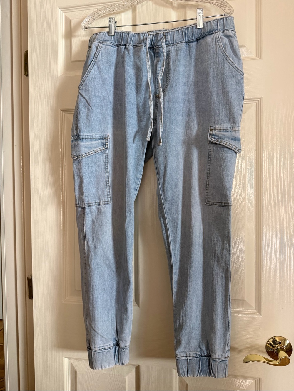 Light Blue Women's High Rise Jeans - Comfortable Drawstring Waist